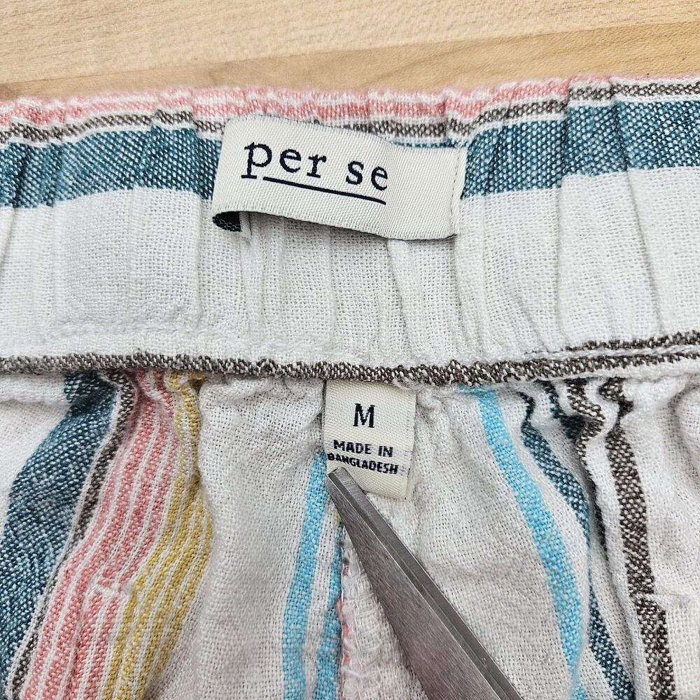 PER SE Linen Chambray MED Drawstring Pants Colorful Striped Beachy Summer Vacay - Picture 6 of 7